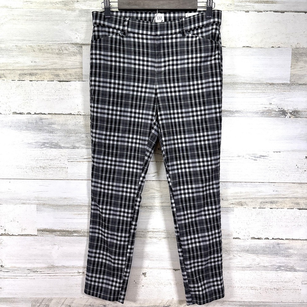 GAP Womens Black & White Plaid Stretch Signature Skinny Ankle Pants Size 6‎